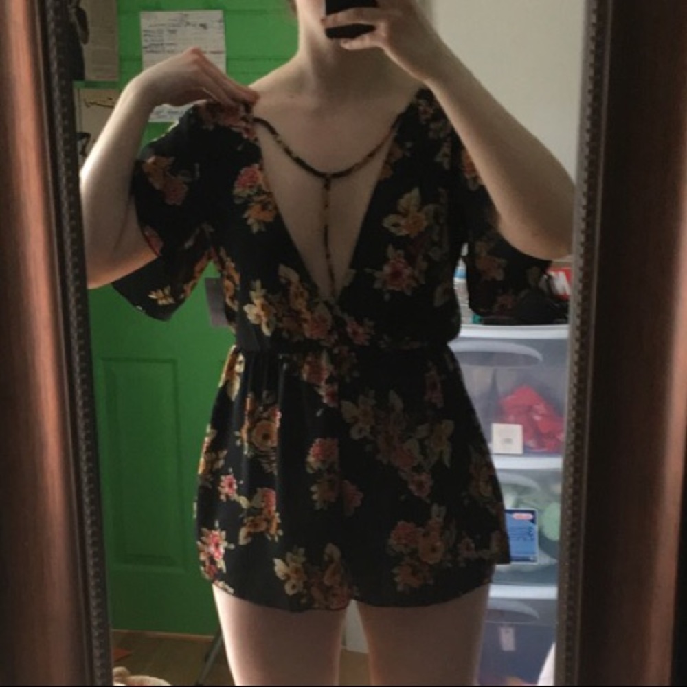 Charlotte Russe Black And Floral Romper